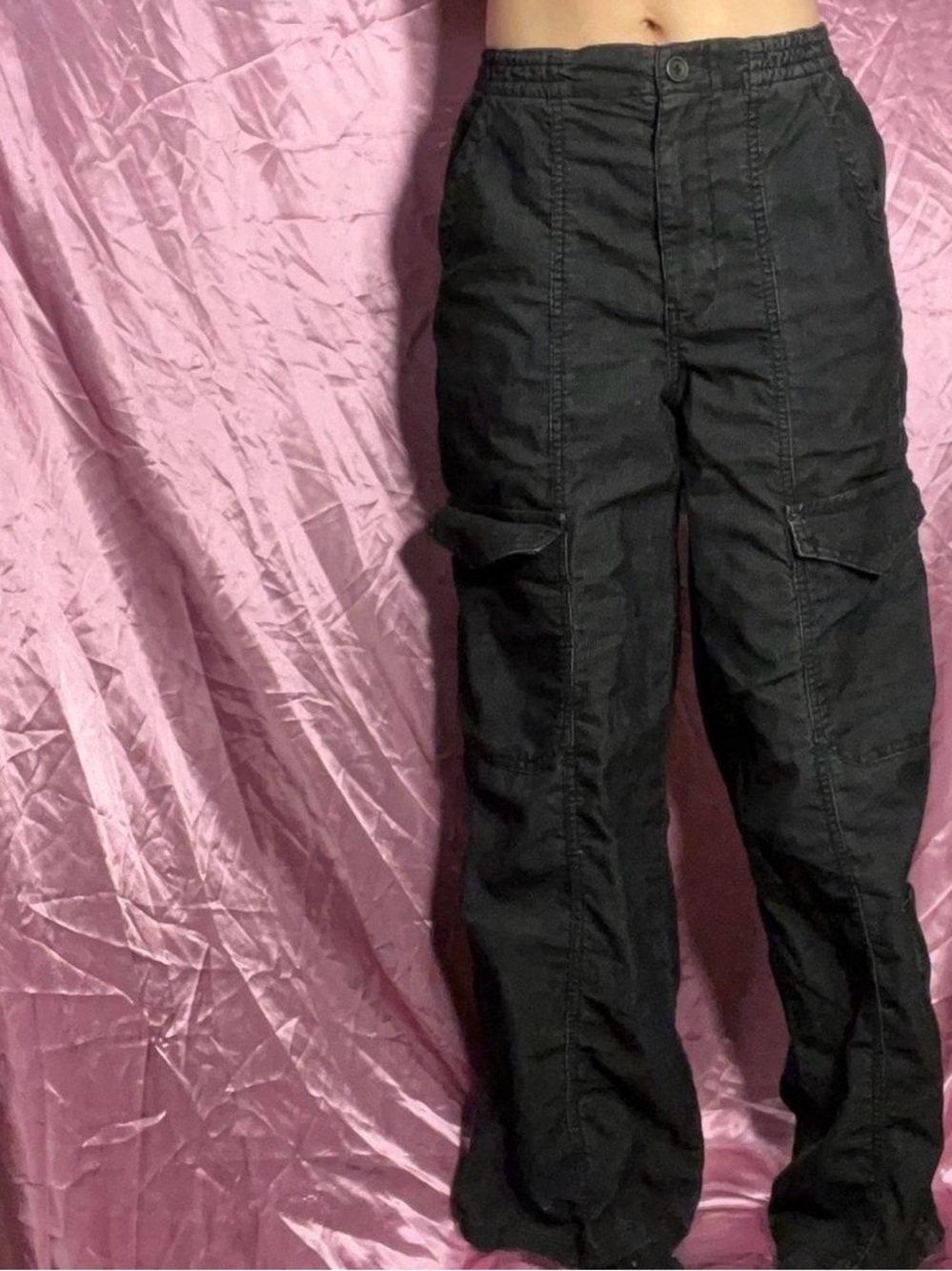 Topshop Black Corduroy Cargo Pants